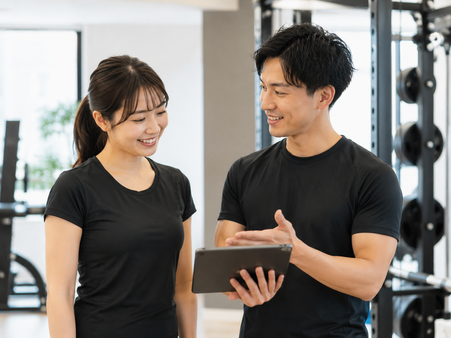 トレーナーと会員がメニュー相談をしている様子